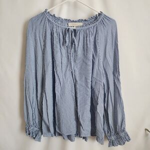 LOFT Lightweight Blue Stripe  Peasant Top